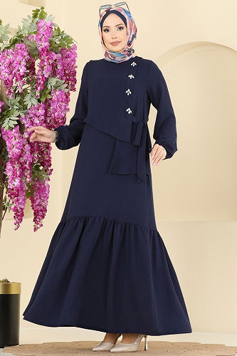 moda selvim Dress 2680SL432 Navy Blue - Thumbnail