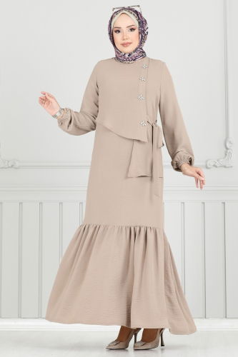 moda selvim الفستان بيج 2680SL432 - Thumbnail