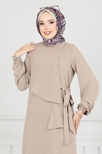 moda selvim الفستان بيج 2680SL432 - Thumbnail