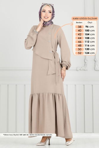 moda selvim الفستان بيج 2680SL432 - Thumbnail