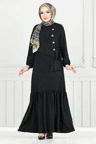 moda selvim الفستان أسود 2680SL890-M - Thumbnail