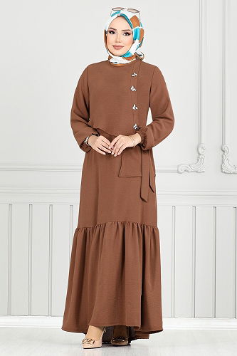 moda selvim Dress 2680SL890-M Brown - Thumbnail