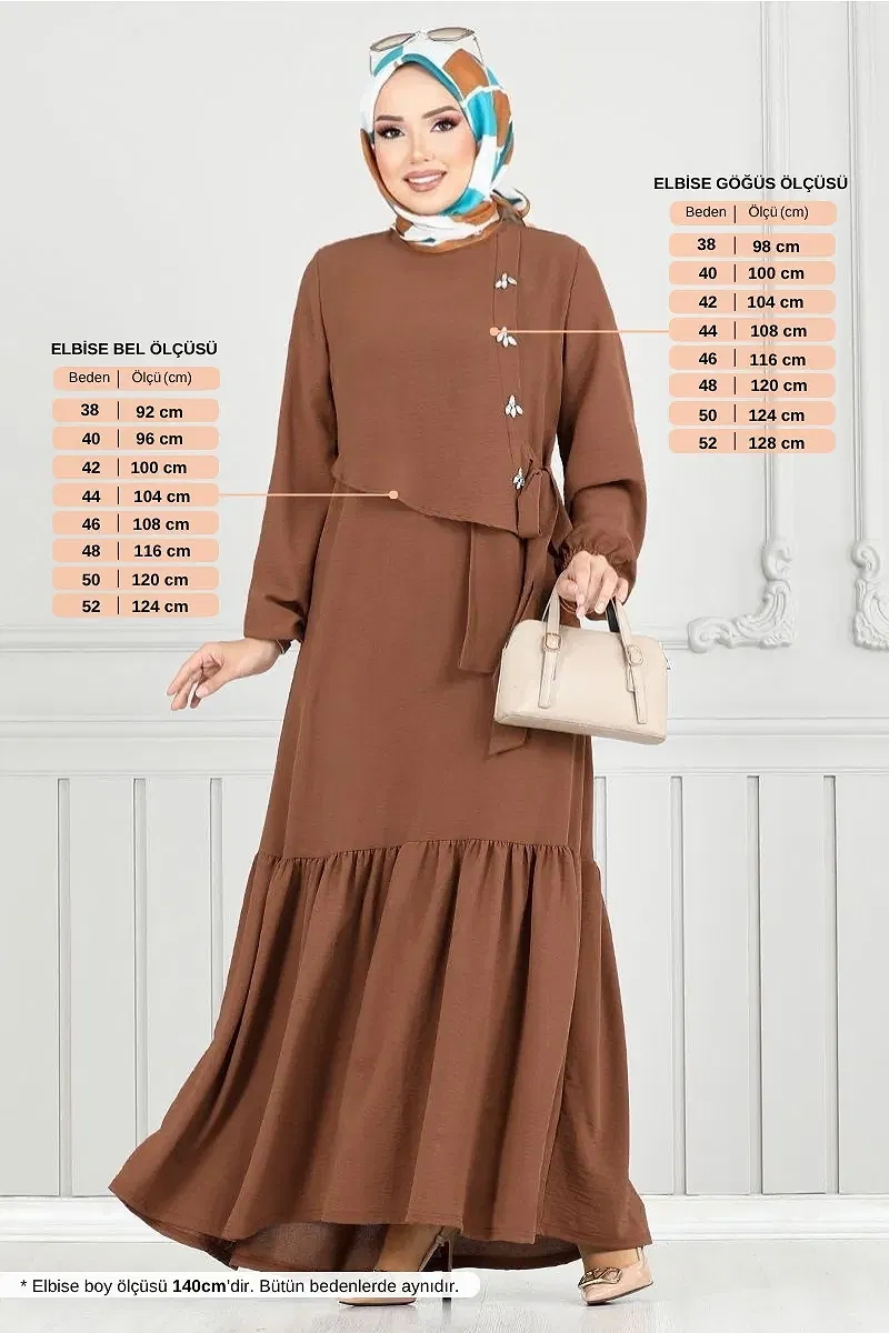 moda selvim الفستان بني 2680SL890-M - Thumbnail