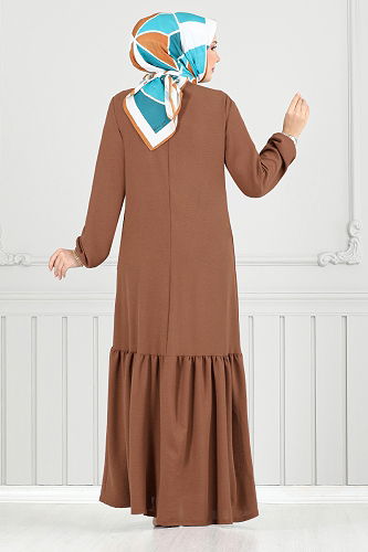 moda selvim الفستان بني 2680SL890-M - Thumbnail