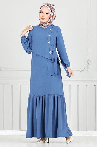 moda selvim Dress 2680SL890-M Indigo - Thumbnail