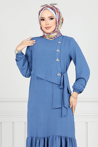 moda selvim Dress 2680SL890-M Indigo - Thumbnail