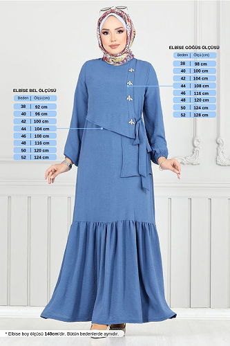 moda selvim الفستان ازرق 2680SL890-M - Thumbnail