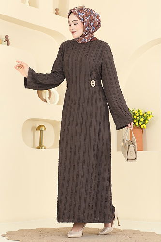 moda selvim الفستان بني 2701TPK1167 - Thumbnail