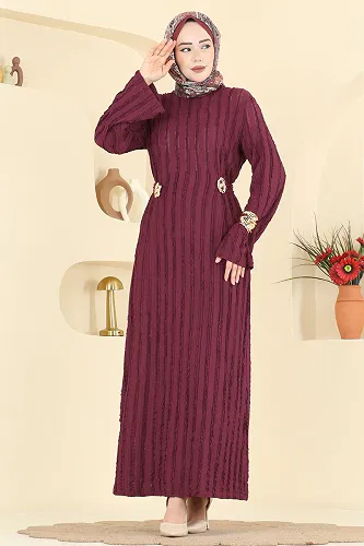 moda selvim Dress 2701TPK1167 Burgundy - Thumbnail