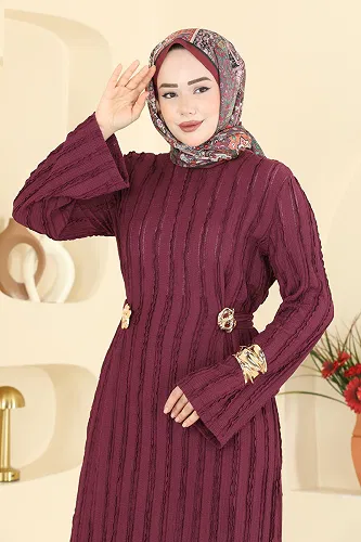 moda selvim Dress 2701TPK1167 Burgundy - Thumbnail