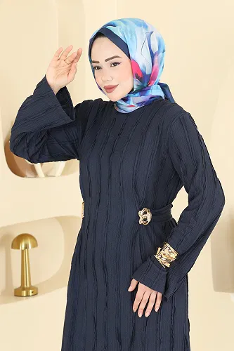 moda selvim Dress 2701TPK1167 Navy Blue - Thumbnail