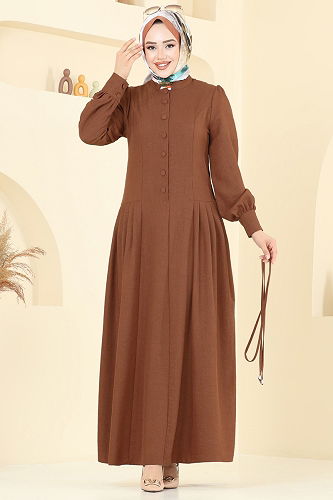 moda selvim الفستان بني فاتح 2705SL432 - Thumbnail