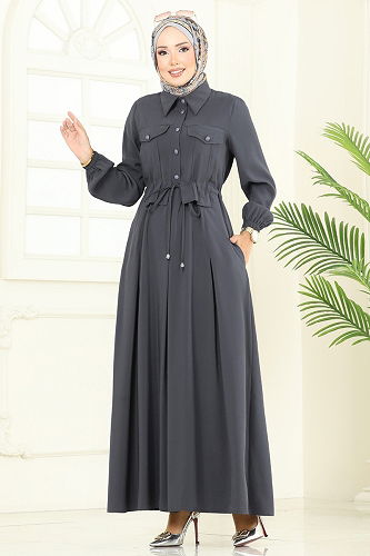 moda selvim Dress 2713SL432 Anthracite - Thumbnail