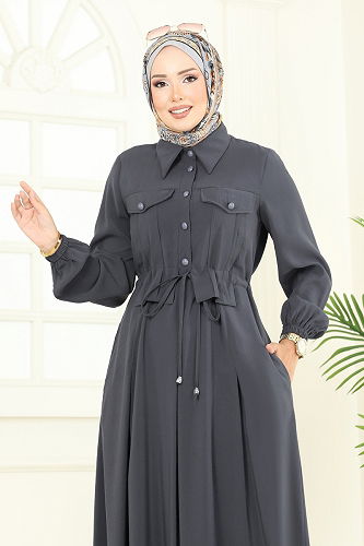 moda selvim Dress 2713SL432 Anthracite - Thumbnail