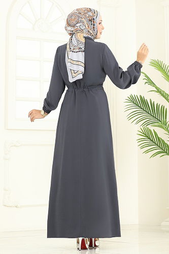 moda selvim الفستان رمادي غامق 2713SL432 - Thumbnail