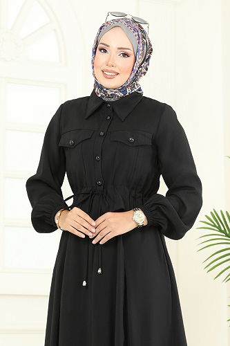 moda selvim الفستان أسود 2713SL432 - Thumbnail