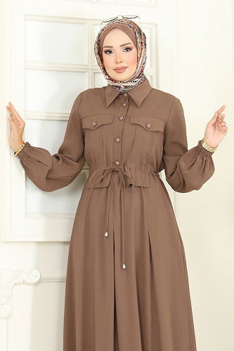 moda selvim الفستان بني 2713SL432 - Thumbnail