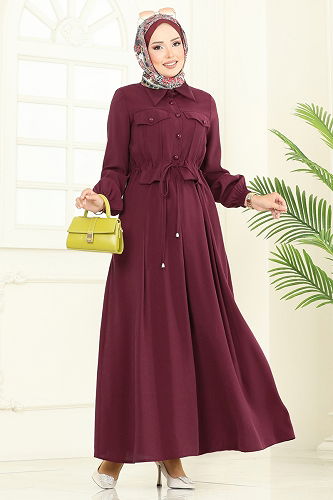 moda selvim الفستان خمري 2713SL432 - Thumbnail