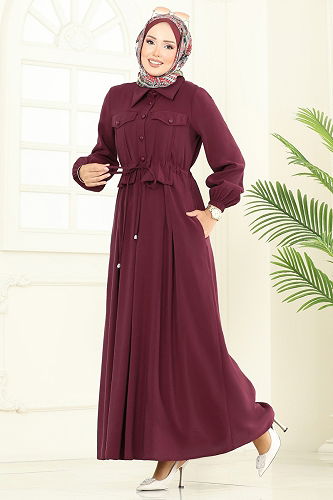 moda selvim الفستان خمري 2713SL432 - Thumbnail