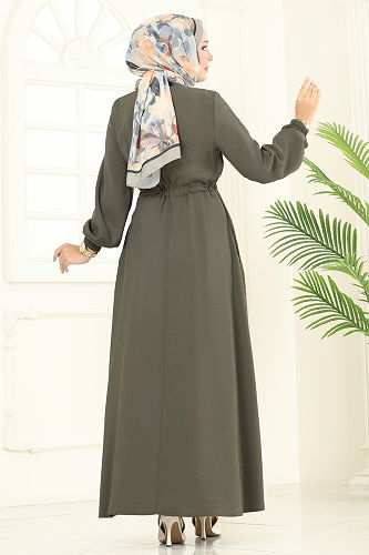 moda selvim Dress 2713SL432 Dark Khaki - Thumbnail