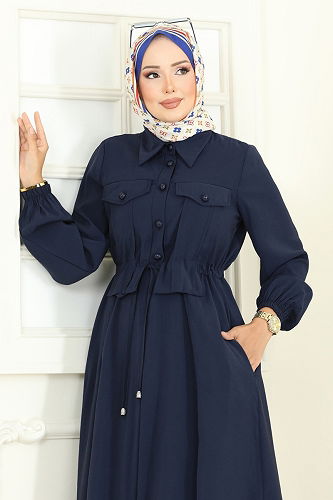 moda selvim Dress 2713SL432 Navy Blue - Thumbnail