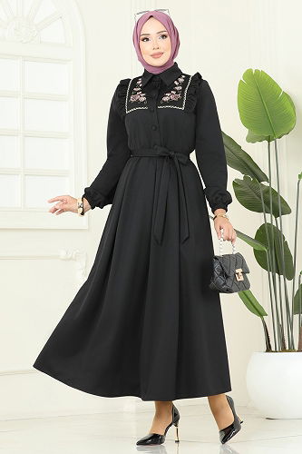 moda selvim الفستان أسود 2725SL432 - Thumbnail