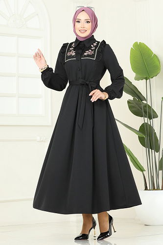 moda selvim الفستان أسود 2725SL432 - Thumbnail