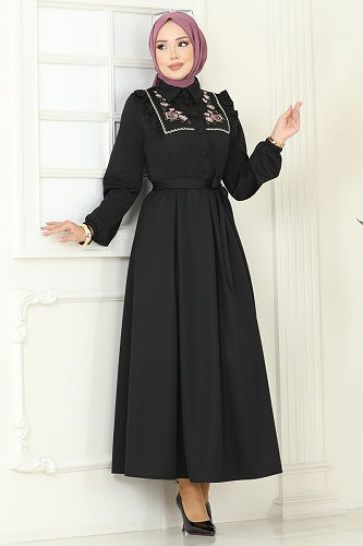 moda selvim الفستان أسود 2725SL432 - Thumbnail