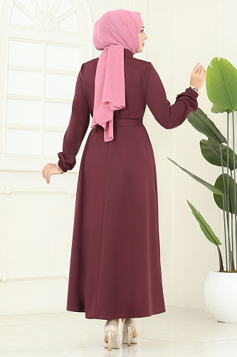 moda selvim Dress 2725SL432 Burgundy - Thumbnail