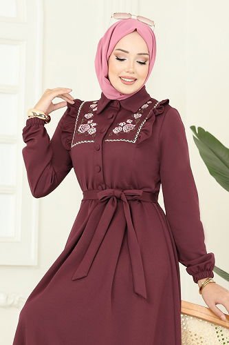 moda selvim Dress 2725SL432 Burgundy - Thumbnail
