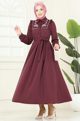 moda selvim الفستان خمري 2725SL432 - Thumbnail