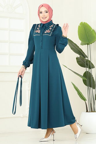 moda selvim Dress 2725SL432 Petroleum - Thumbnail