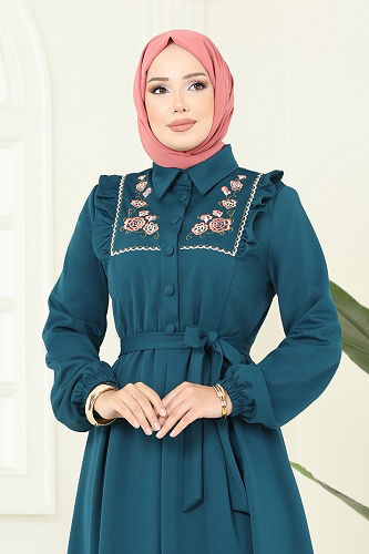 moda selvim Dress 2725SL432 Petroleum - Thumbnail