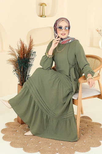 moda selvim Dress 2733SL432 Almond Green - Thumbnail