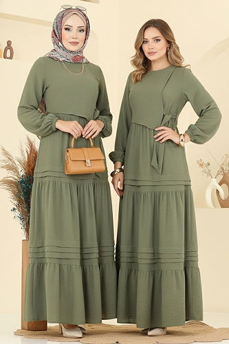 moda selvim Dress 2733SL432 Almond Green - Thumbnail