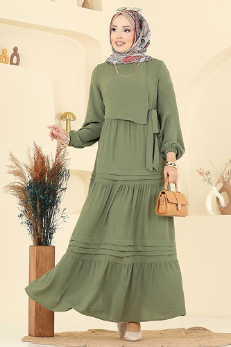 moda selvim Dress 2733SL432 Almond Green - Thumbnail