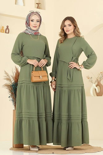moda selvim Dress 2733SL432 Almond Green - Thumbnail