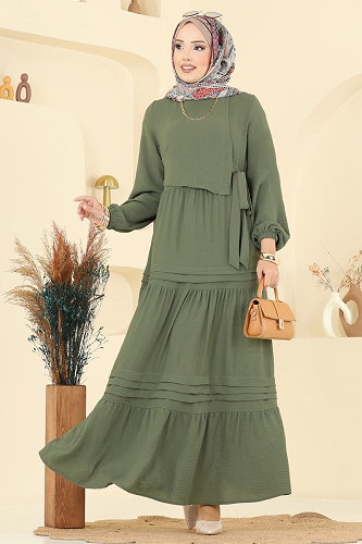 moda selvim Dress 2733SL432 Almond Green - Thumbnail
