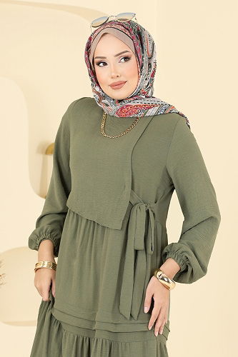 moda selvim الفستان أخضر عشبي 2733SL432 - Thumbnail