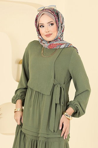 moda selvim الفستان أخضر عشبي 2733SL432 - Thumbnail