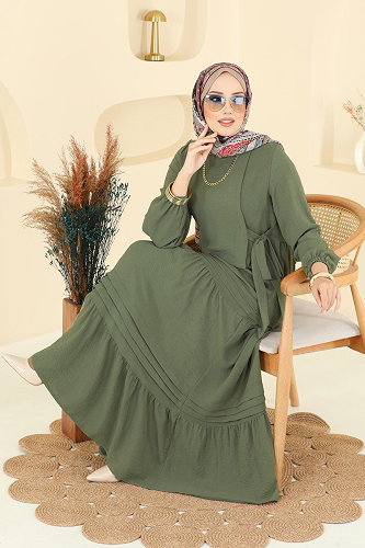 moda selvim الفستان أخضر عشبي 2733SL432 - Thumbnail