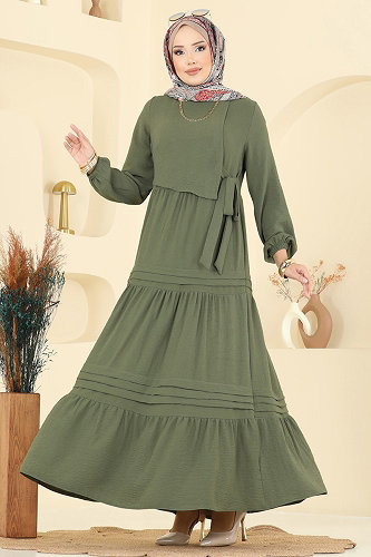 moda selvim الفستان أخضر عشبي 2733SL432 - Thumbnail