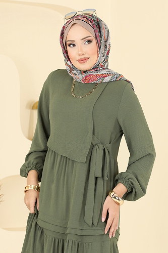 moda selvim الفستان أخضر عشبي 2733SL432 - Thumbnail