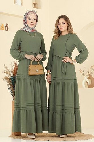 moda selvim الفستان أخضر عشبي 2733SL432 - Thumbnail