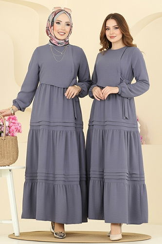 moda selvim الفستان رمادي غامق 2733SL432 - Thumbnail