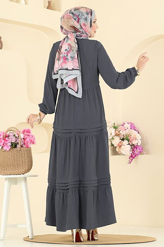 moda selvim الفستان رمادي غامق 2733SL432 - Thumbnail