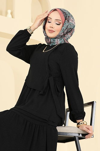 moda selvim الفستان أسود 2733SL432 - Thumbnail