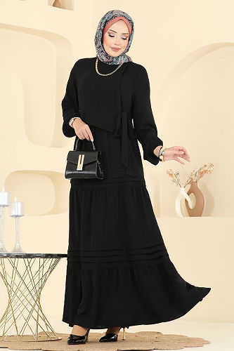 moda selvim الفستان أسود 2733SL432 - Thumbnail