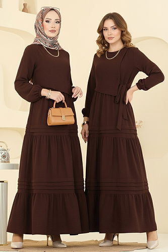 moda selvim Dress 2733SL432 Brown - Thumbnail