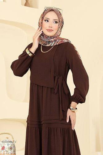 moda selvim الفستان بني 2733SL432 - Thumbnail